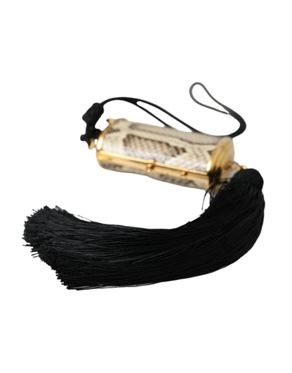 Dolce &amp;amp; Gabbana Beige Exotisk Läder Mini Spegel Tassel Sminkväska