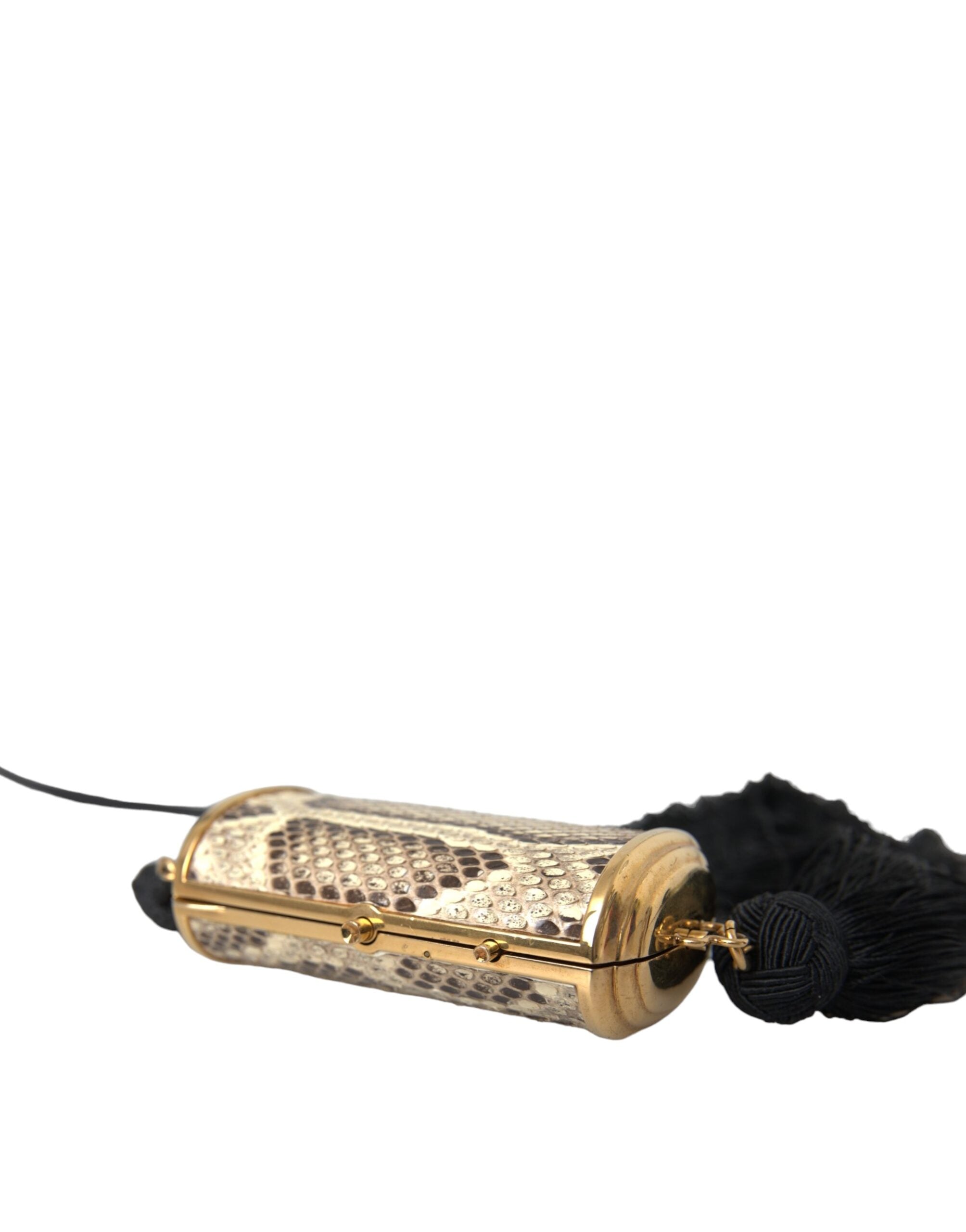 Dolce &amp;amp; Gabbana Beige Exotisk Läder Mini Spegel Tassel Sminkväska