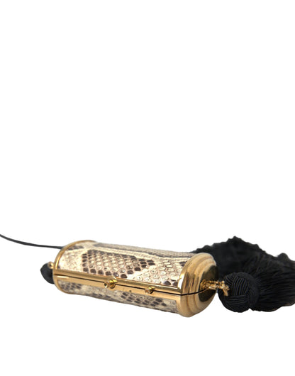 Dolce &amp;amp; Gabbana Beige Exotisk Läder Mini Spegel Tassel Sminkväska