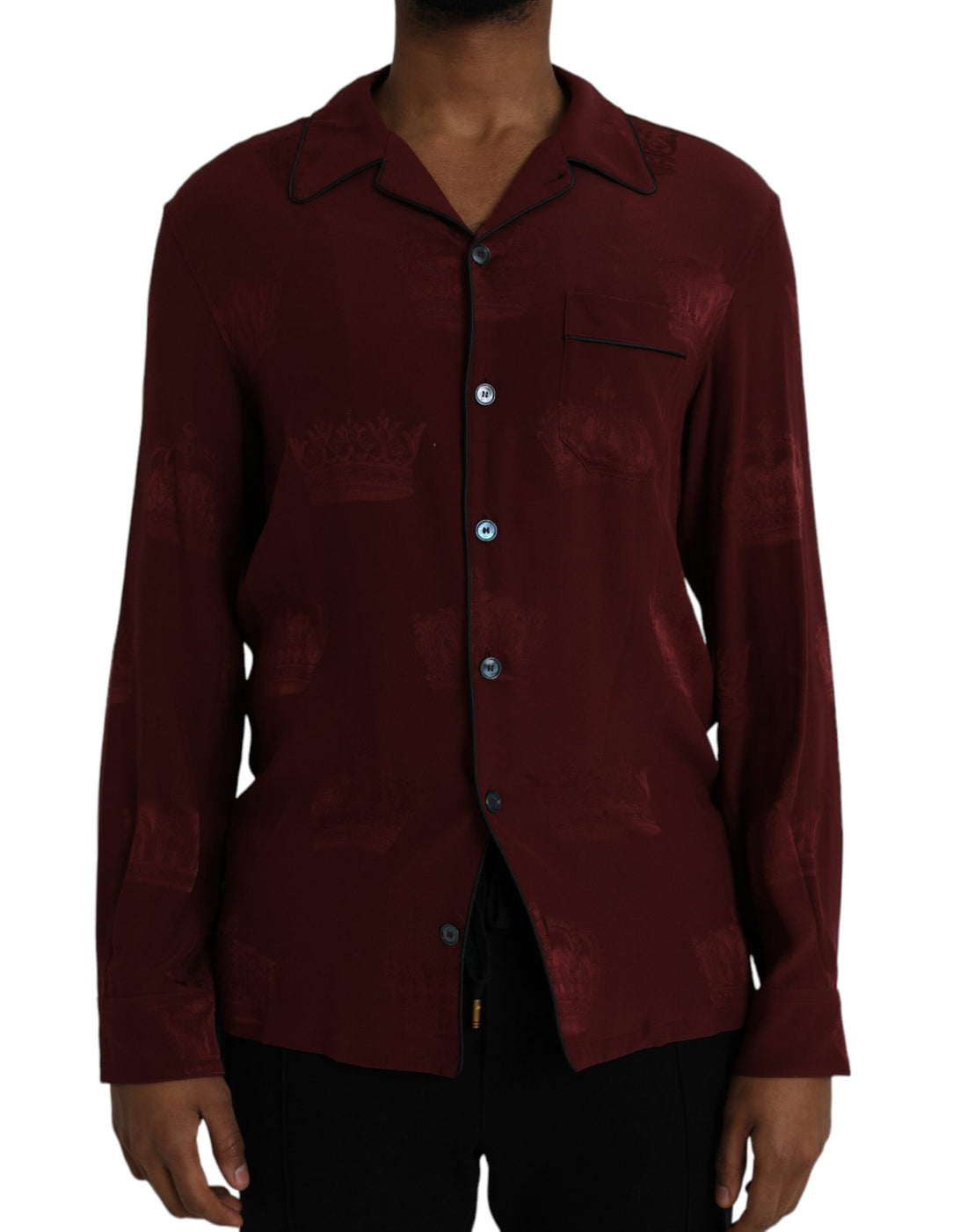 Dolce &amp;amp; Gabbana Maroon Crown Jacquard Siden Långärmad Skjorta
