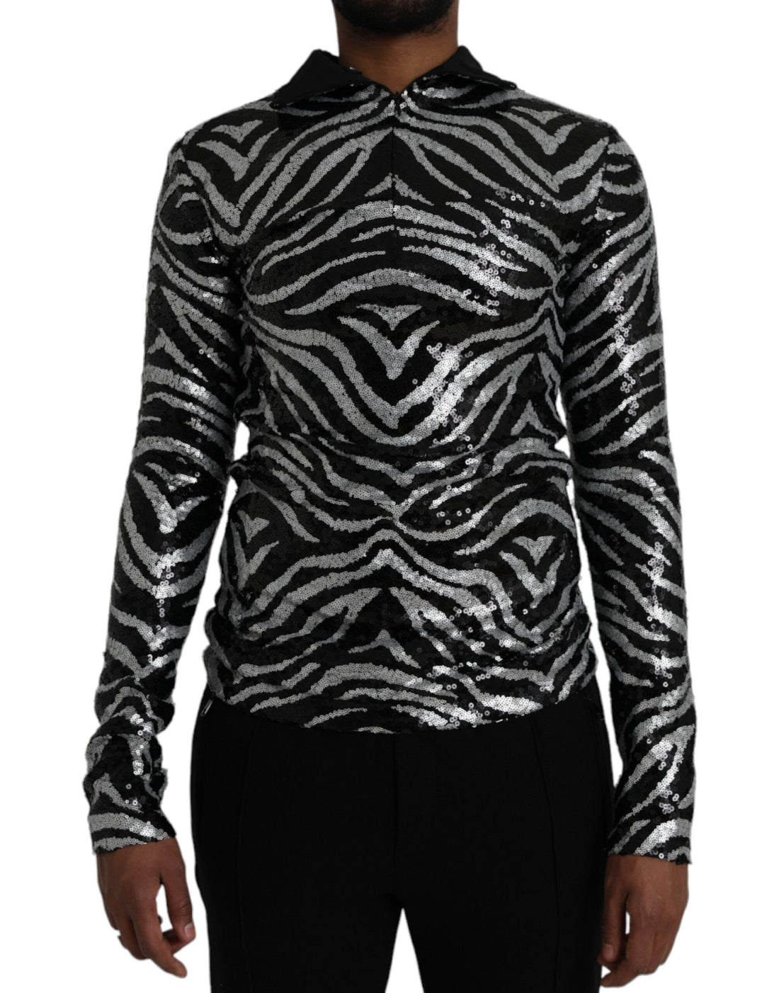 Dolce &amp;amp; Gabbana Svart Silver Paljettprydd Polyestertröja