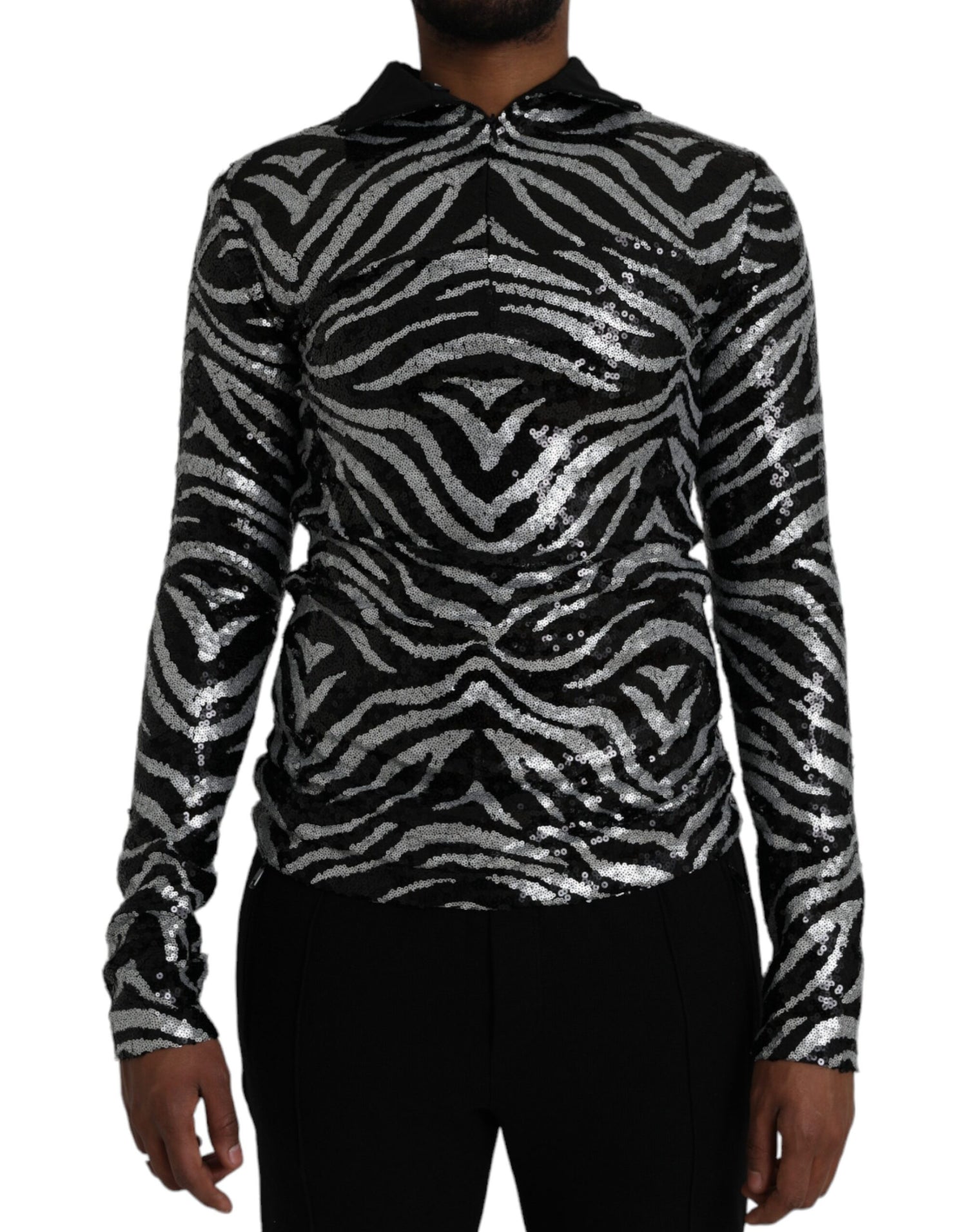 Dolce &amp;amp; Gabbana Svart Silver Paljettprydd Polyestertröja