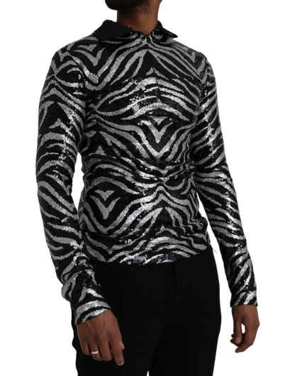 Dolce &amp;amp; Gabbana Svart Silver Paljettprydd Polyestertröja