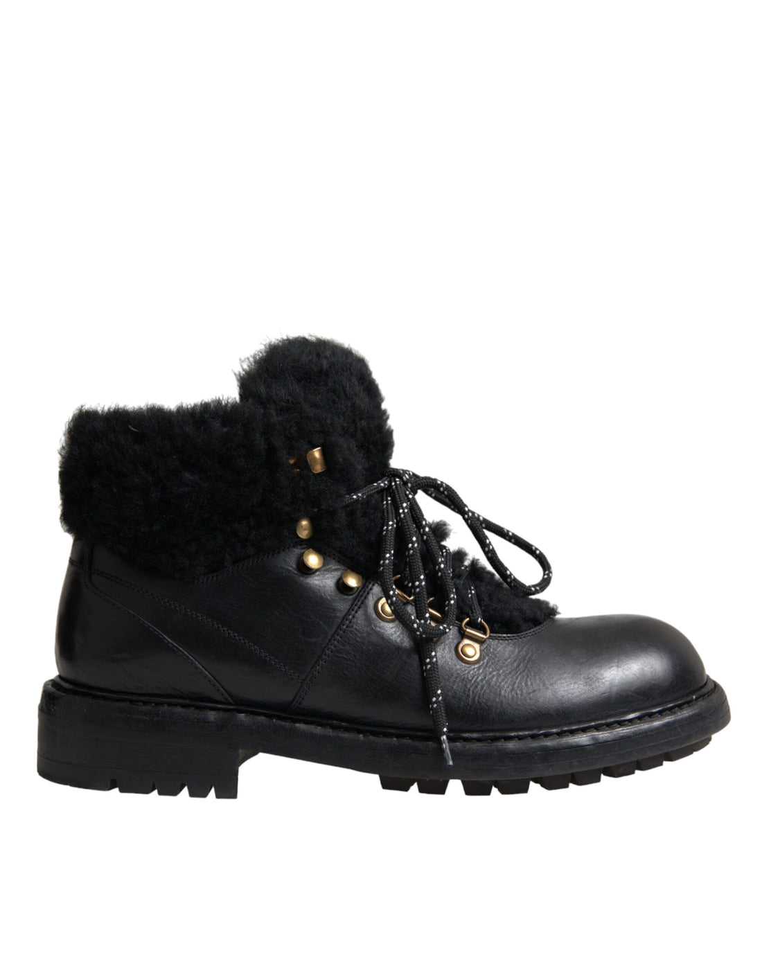 Dolce &amp;amp; Gabbana Svarta Läder Bernini Shearling Stövlar Skor