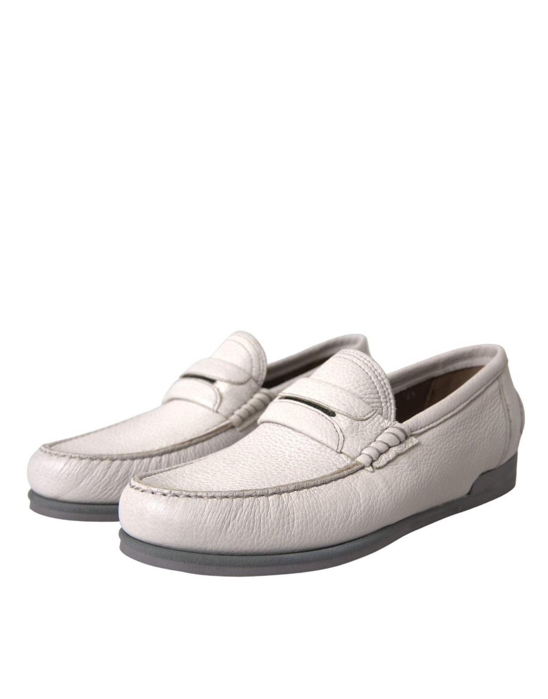 Dolce &amp;amp; Gabbana Vita Grå Läderslip Mocassin Skor Loafer