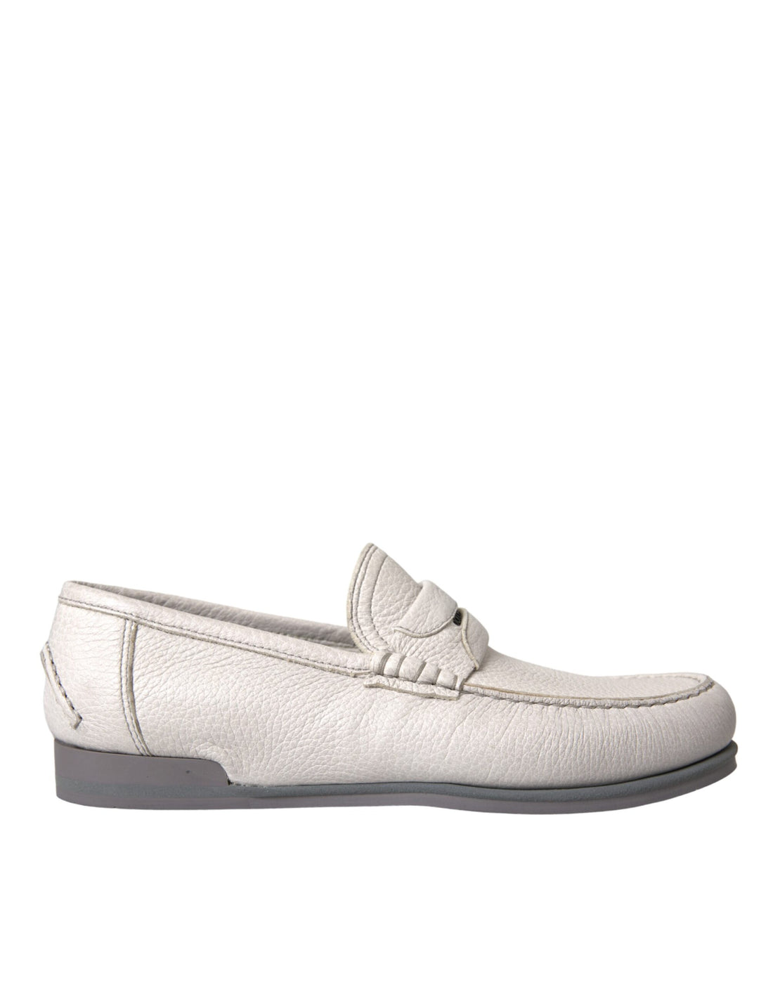 Dolce &amp;amp; Gabbana Vita Grå Läderslip Mocassin Skor Loafer