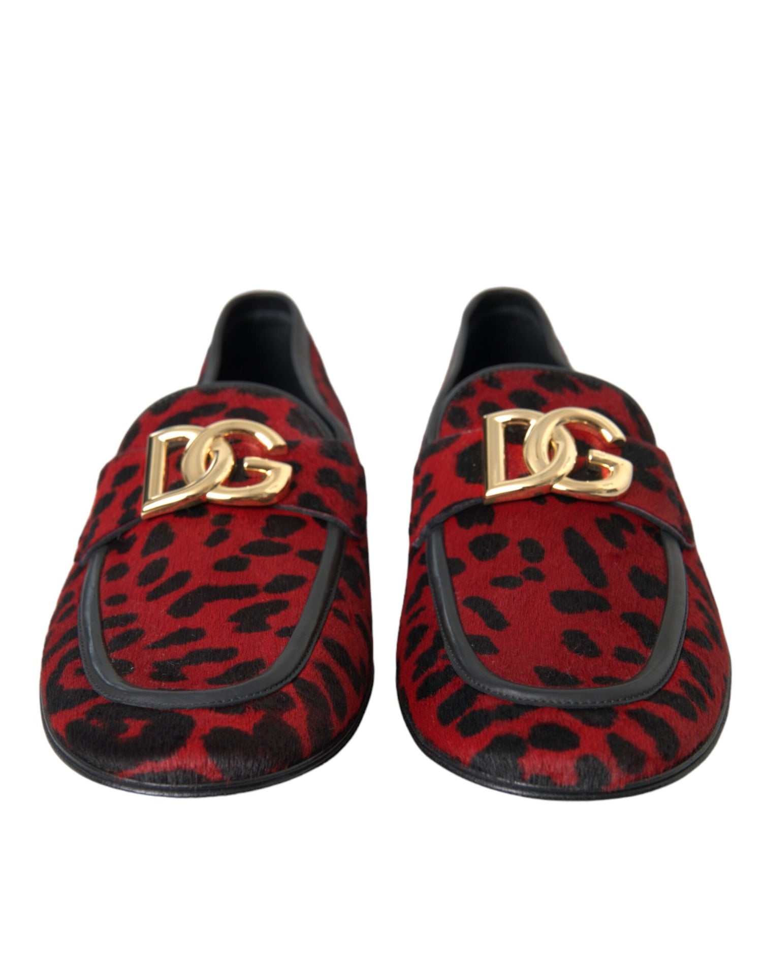 Dolce &amp;amp; Gabbana Röda Svarta Leopard DG Loafers Formella Herrskor
