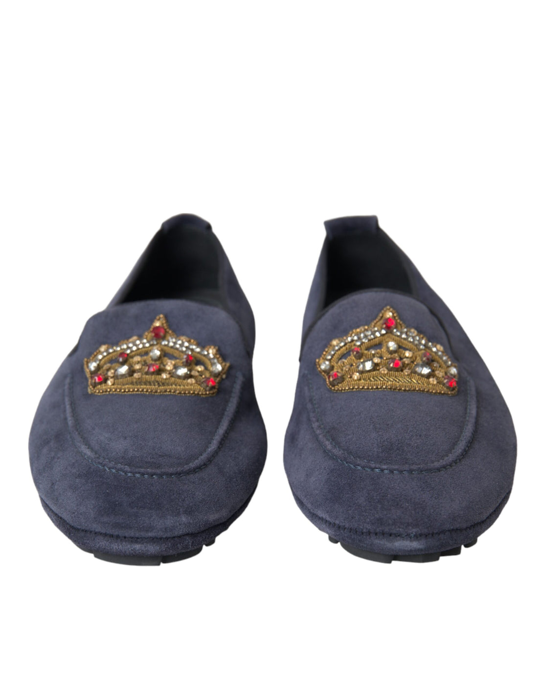 Dolce &amp;amp; Gabbana Blå Lädermocka Kristallkrona Loafers Skor