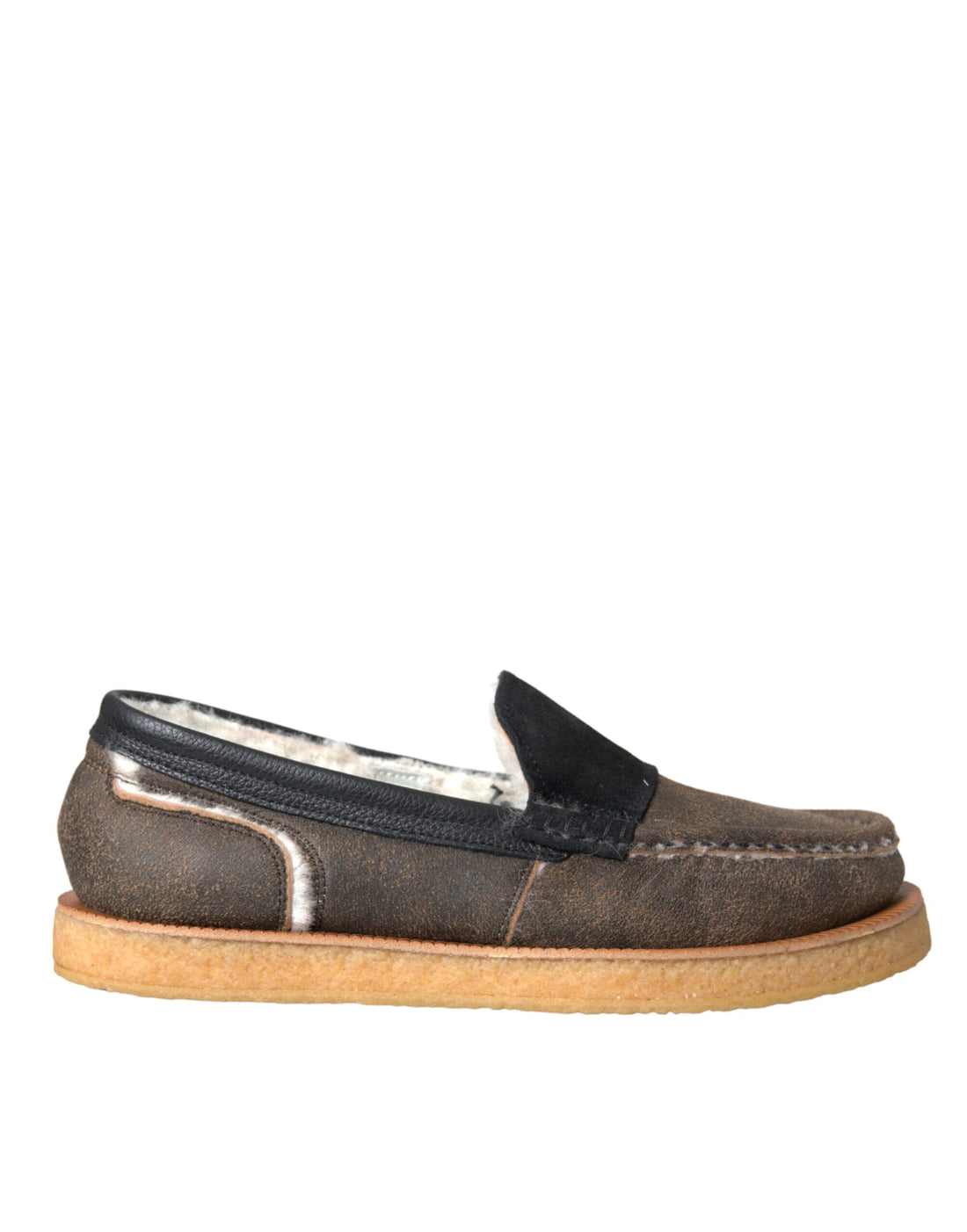 Dolce &amp;amp; Gabbana Bruna Svarta Päls Läderloafers Herrskor