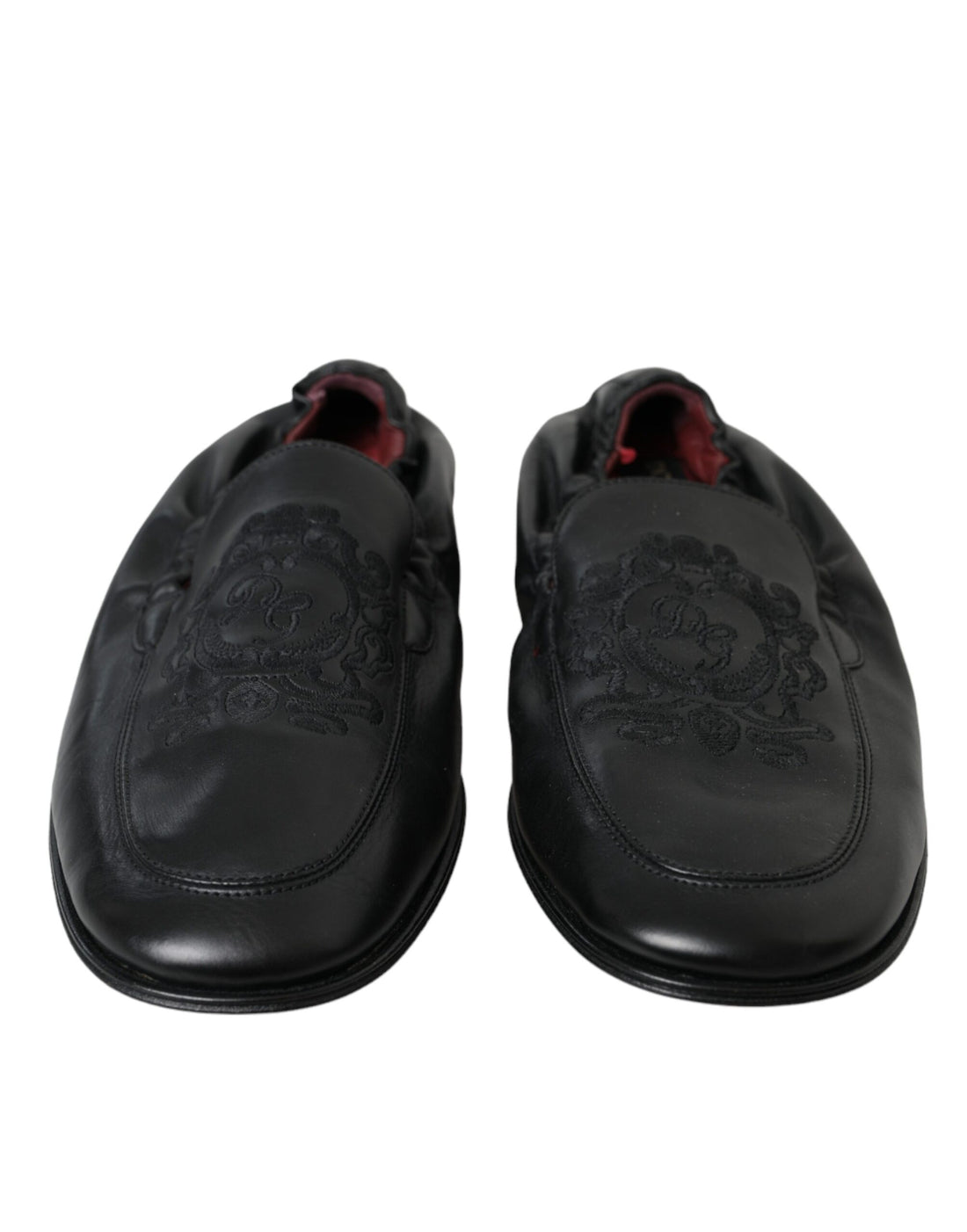 Dolce &amp;amp; Gabbana Svarta Logotyp Broderad Läderloafers Herr Finskor