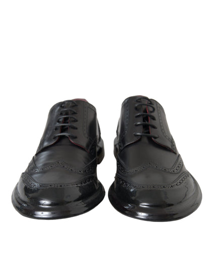 Dolce &amp;amp; Gabbana Svarta Oxford-skor i läder med vingspetsar och vingspetsar för män