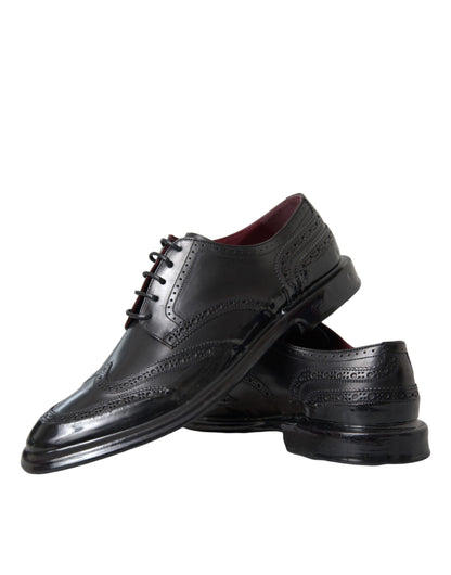 Dolce &amp;amp; Gabbana Svarta Oxford-skor i läder med vingspetsar och vingspetsar för män