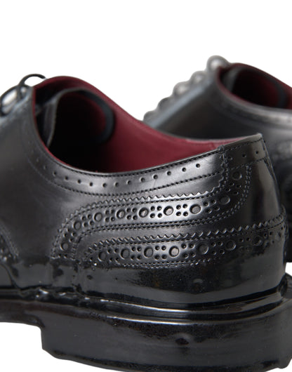 Dolce &amp;amp; Gabbana Svarta Oxford-skor i läder med vingspetsar och vingspetsar för män