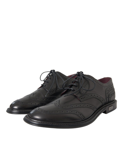 Dolce &amp;amp; Gabbana Svarta Oxford-skor i läder med vingspetsar och vingspetsar för män