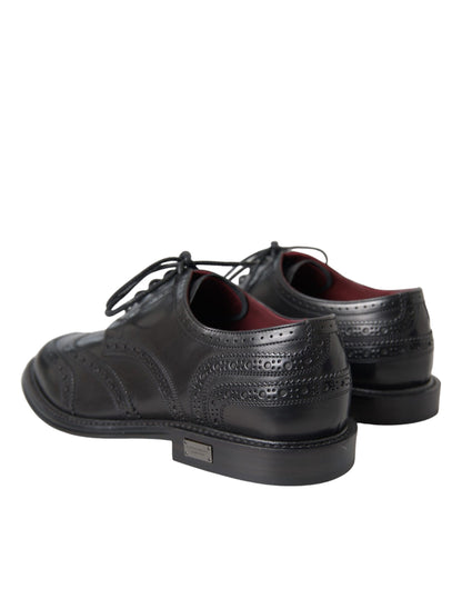 Dolce &amp;amp; Gabbana Svarta Oxford-skor i läder med vingspetsar och vingspetsar för män