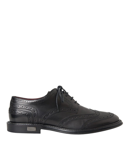 Dolce &amp;amp; Gabbana Svarta Oxford-skor i läder med vingspetsar och vingspetsar för män