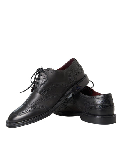 Dolce &amp;amp; Gabbana Svarta Oxford-skor i läder med vingspetsar och vingspetsar för män
