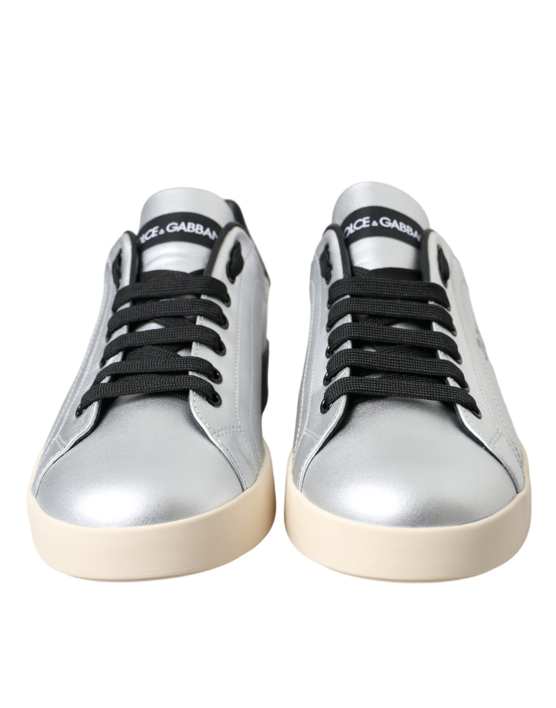 Dolce &amp;amp; Gabbana Silver Portofino Kalvskinnssneakers Herrskor