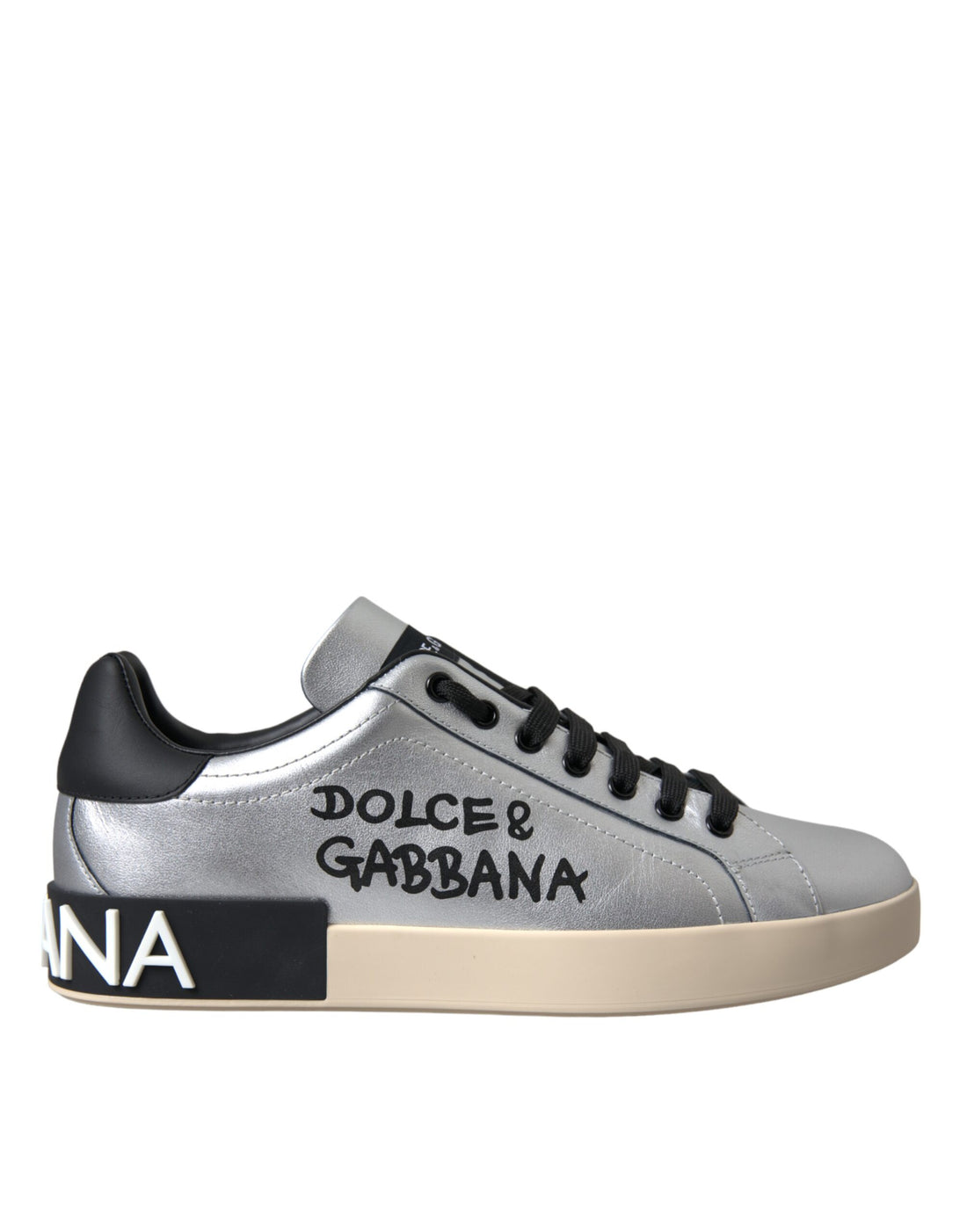 Dolce &amp;amp; Gabbana Silver Portofino Kalvskinnssneakers Herrskor