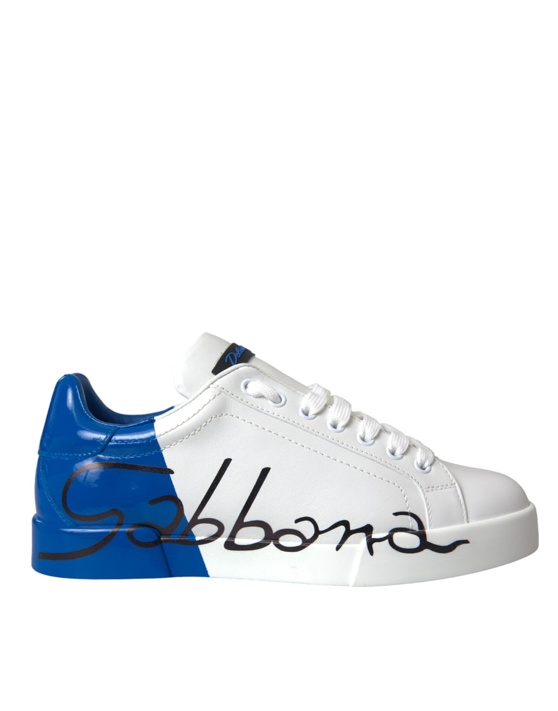 Dolce &amp;amp; Gabbana Vita Blå Läderlogotyp Låga Sneakers Skor