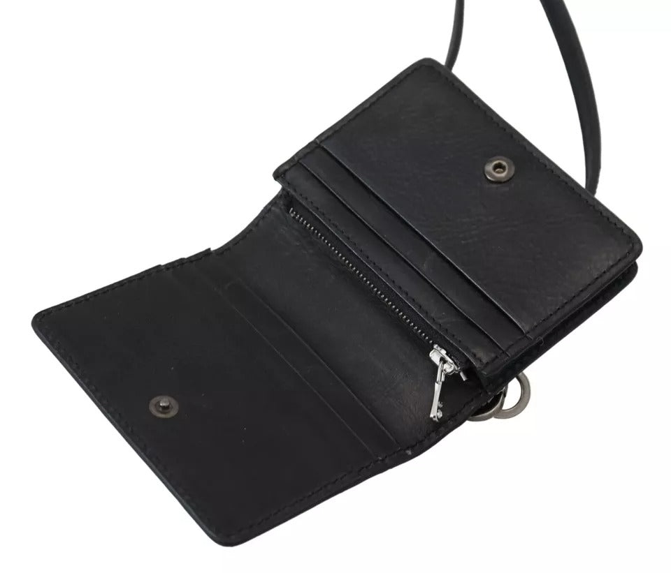 Dolce &amp;amp; Gabbana svart läderplånbok med dubbel axelrem och sling