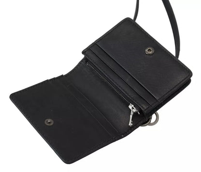 Dolce &amp;amp; Gabbana svart läderplånbok med dubbel axelrem och sling