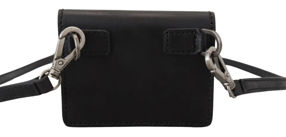 Dolce &amp;amp; Gabbana svart läderplånbok med dubbel axelrem och sling