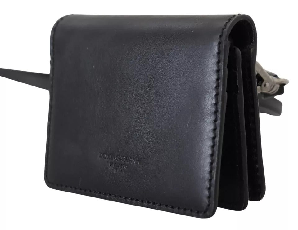 Dolce &amp;amp; Gabbana svart läderplånbok med dubbel axelrem och sling