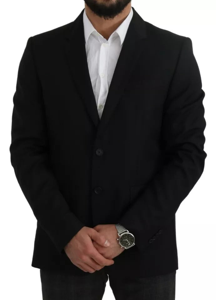 Dolce &amp;amp; Gabbana Svart Ull Slim Fit Notch Kavajkavaj