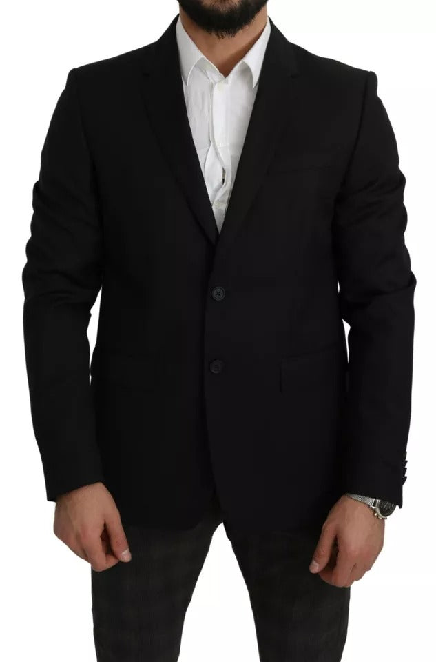Dolce &amp;amp; Gabbana Svart Ull Slim Fit Notch Kavajkavaj