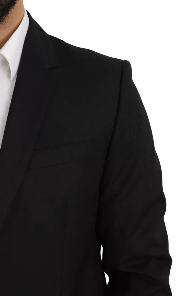 Dolce &amp;amp; Gabbana Svart Ull Slim Fit Notch Kavajkavaj