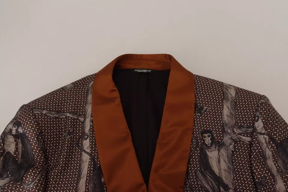 Dolce &amp;amp; Gabbana Bronze Apa Mönstrad Slim Sidenkavaj