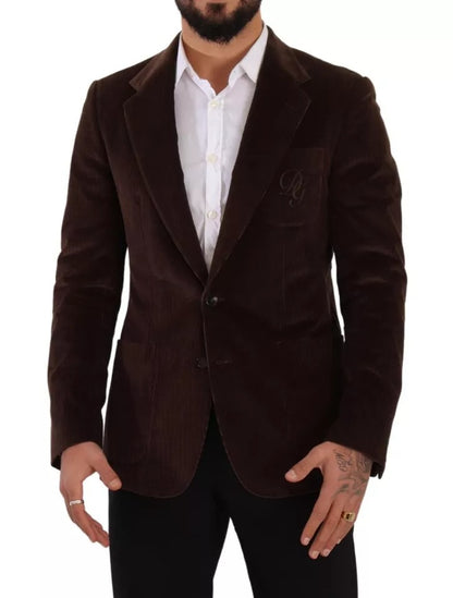 Dolce &amp;amp; Gabbana Brun Manchesterjacka Slim Fit Kavaj med DG-logotyp