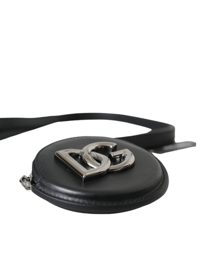 Dolce &amp;amp; Gabbana Svart Rund Läder Myntväska DG Logotyp Snodd Plånbok