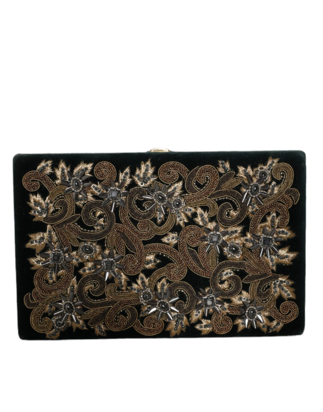 Dolce &amp;amp; Gabbana svart sammet kuvertväska med guldfärgad ram