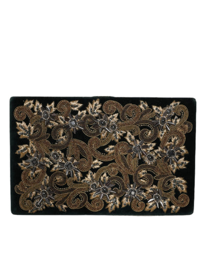 Dolce &amp;amp; Gabbana svart sammet kuvertväska med guldfärgad ram