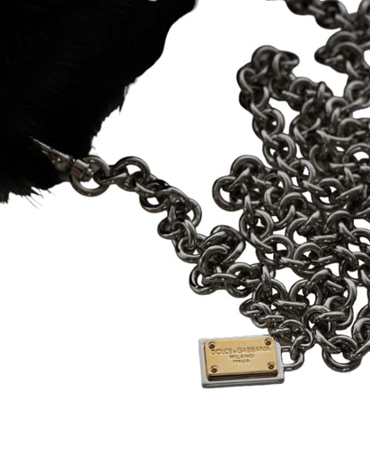 Dolce &amp;amp; Gabbana Svart Fuskpäls Silverkedja Axelremsväska