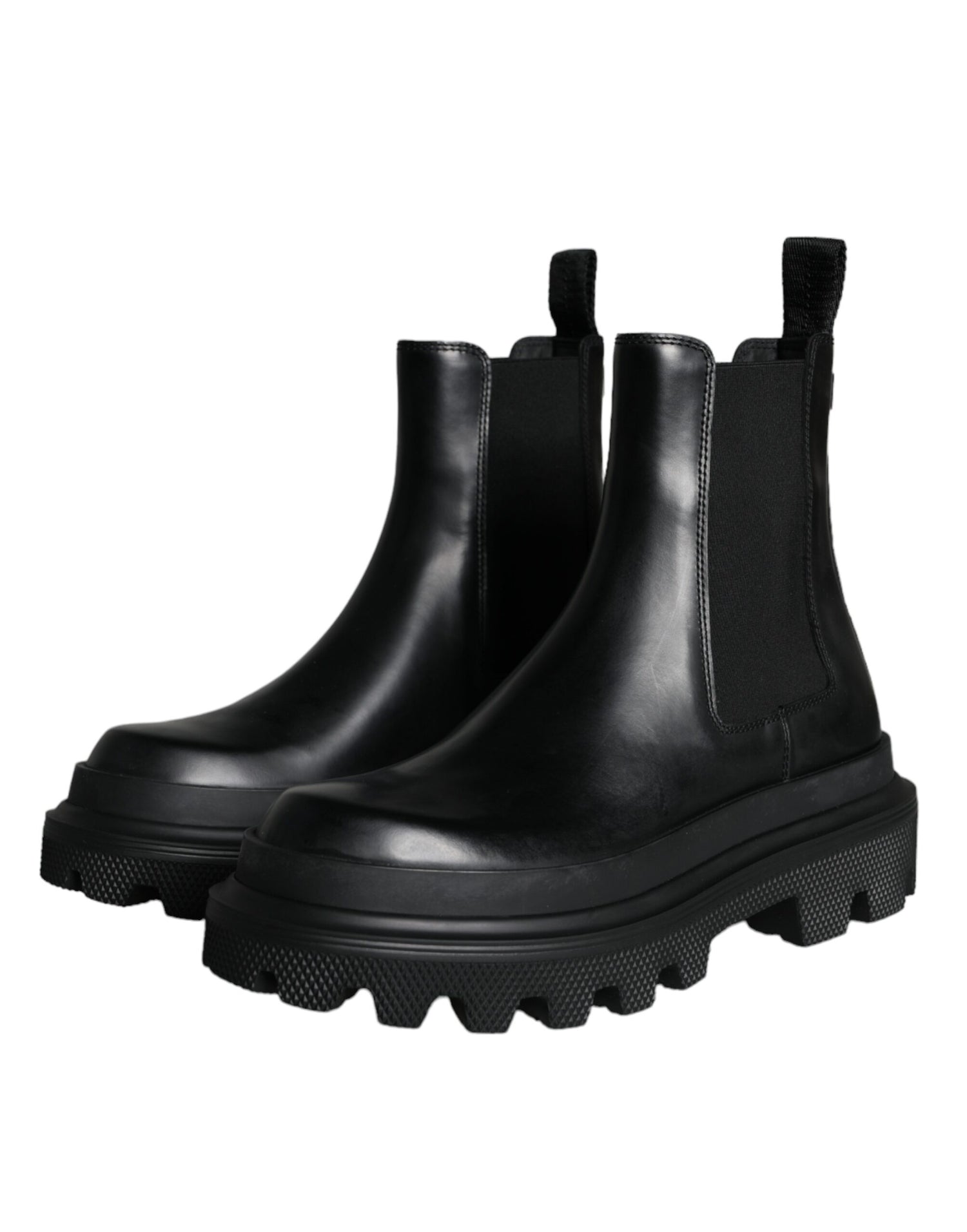 Dolce &amp;amp; Gabbana Svarta Läder Slip On Stretch Vandringskängor Skor