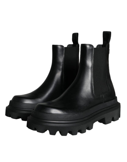 Dolce &amp;amp; Gabbana Svarta Läder Slip On Stretch Vandringskängor Skor