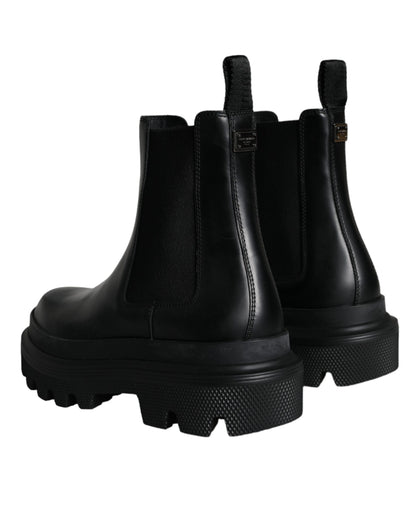 Dolce &amp;amp; Gabbana Svarta Läder Slip On Stretch Vandringskängor Skor