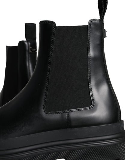 Dolce &amp;amp; Gabbana Svarta Läder Slip On Stretch Vandringskängor Skor