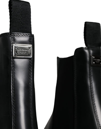 Dolce &amp;amp; Gabbana Svarta Läder Slip On Stretch Vandringskängor Skor