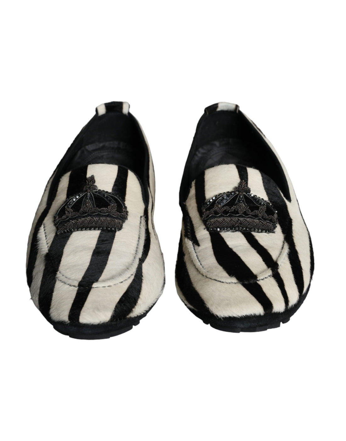 Dolce &amp;amp; Gabbana Svarta Vita Kalvpäls Slip On Loafers Herrskor