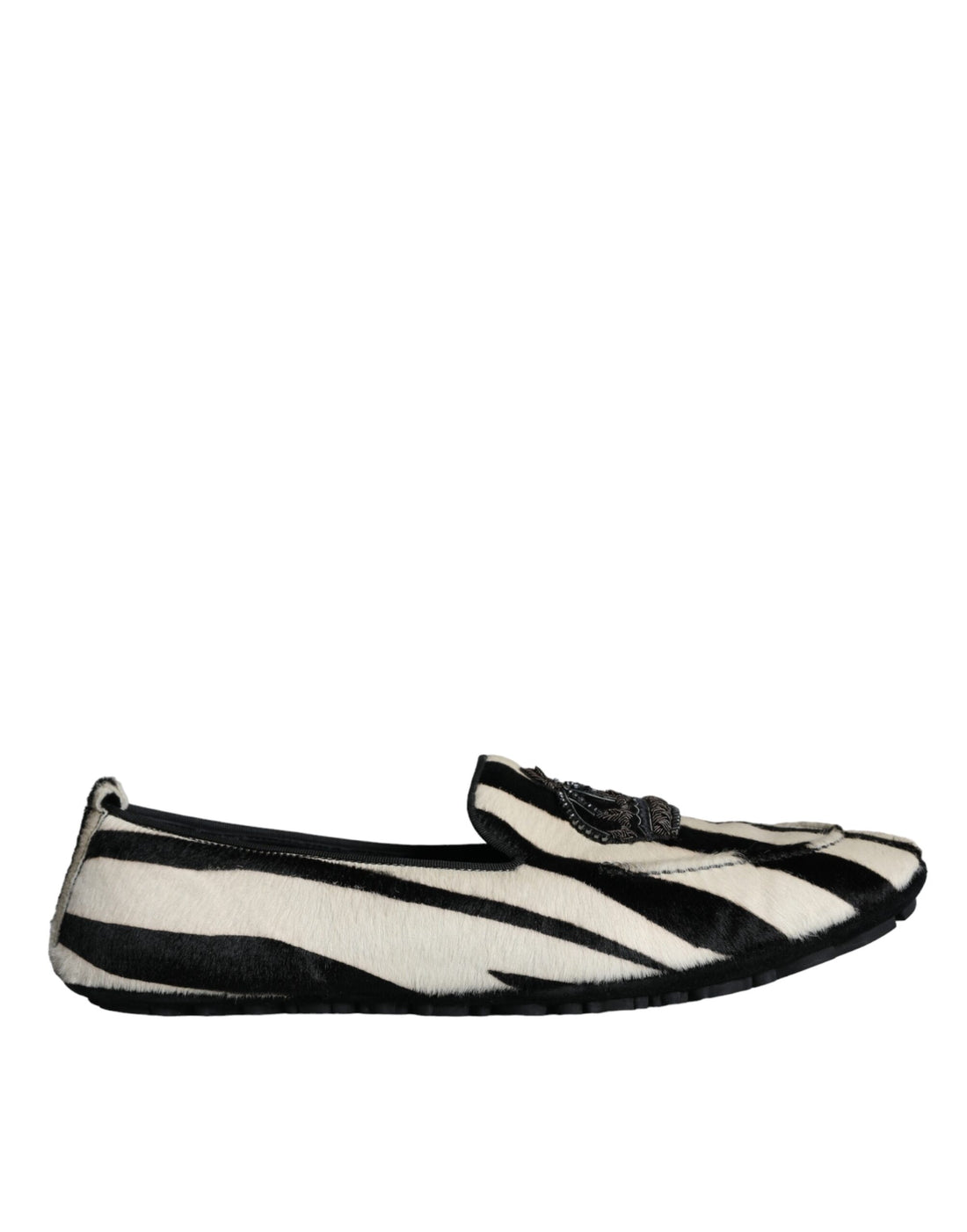 Dolce &amp;amp; Gabbana Svarta Vita Kalvpäls Slip On Loafers Herrskor