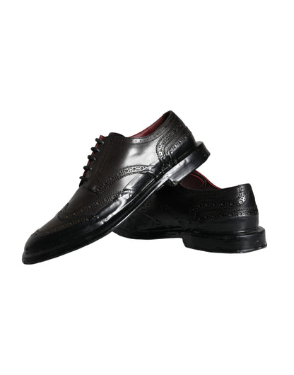 Dolce &amp;amp; Gabbana Svarta Oxford-skor i läder med vingspetsar och vingspetsar för män