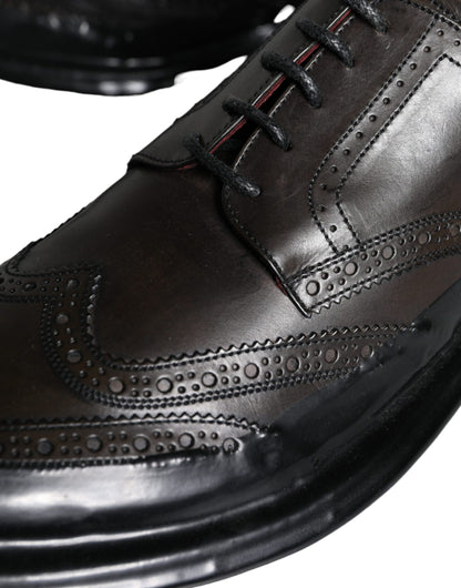 Dolce &amp;amp; Gabbana Svarta Oxford-skor i läder med vingspetsar och vingspetsar för män