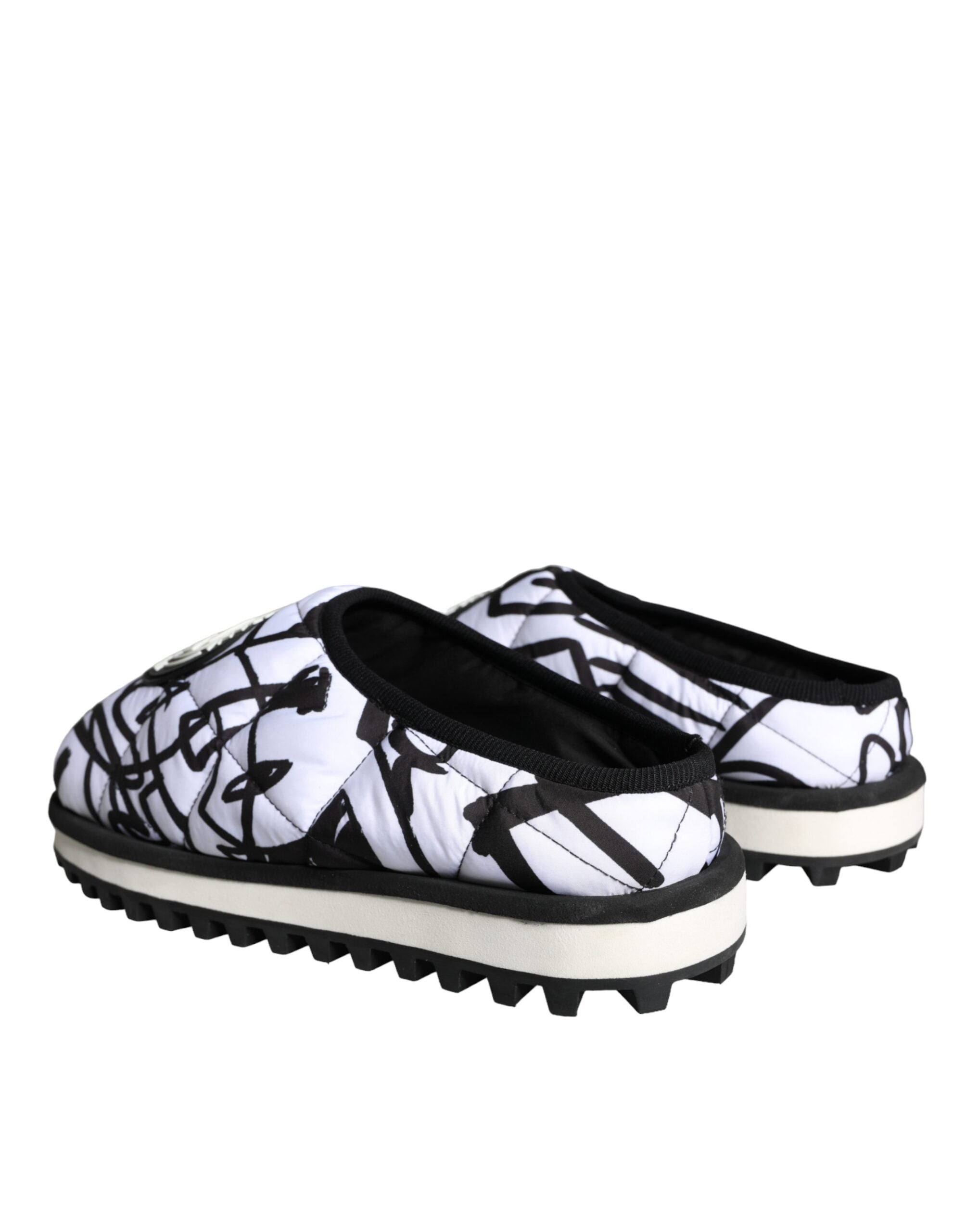 Dolce &amp;amp; Gabbana Svarta Vita Quiltade Logotyp Sandaler Tofflor Skor