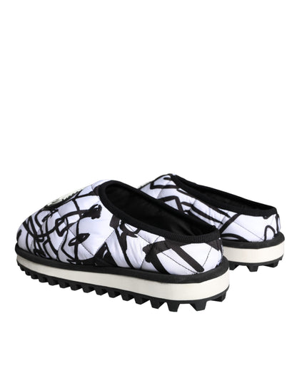 Dolce &amp;amp; Gabbana Svarta Vita Quiltade Logotyp Sandaler Tofflor Skor