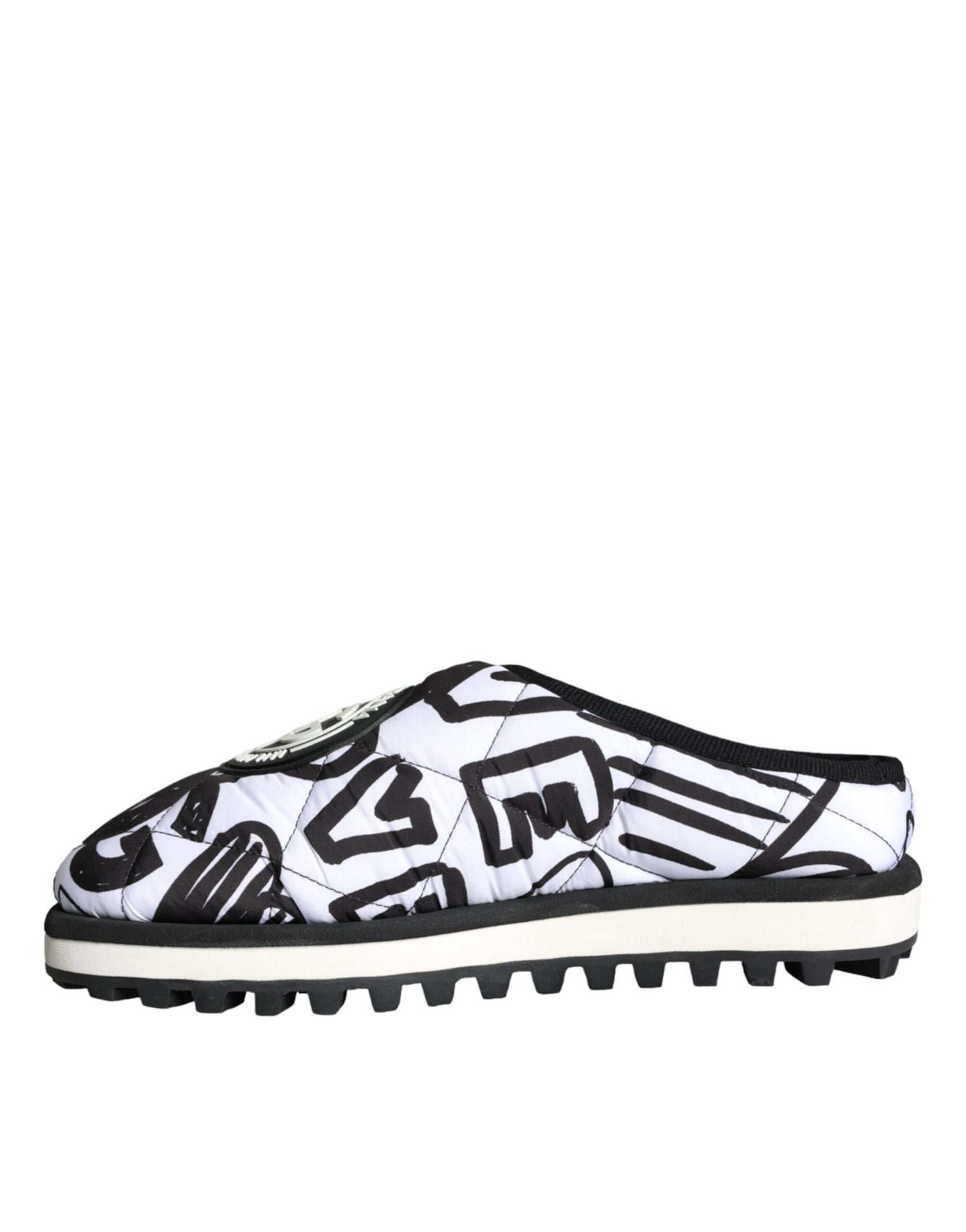 Dolce &amp;amp; Gabbana Svarta Vita Quiltade Logotyp Sandaler Tofflor Skor