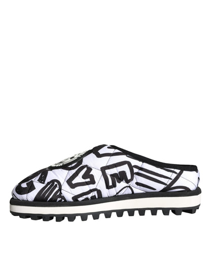 Dolce &amp;amp; Gabbana Svarta Vita Quiltade Logotyp Sandaler Tofflor Skor